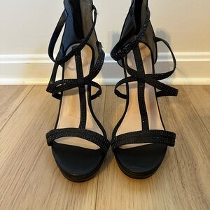 Black Strappy High-Heel Sandals with Sparkle Accents